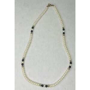 VTG Avon Faux Pearl Strand Blue Beads Gold Signed 16"